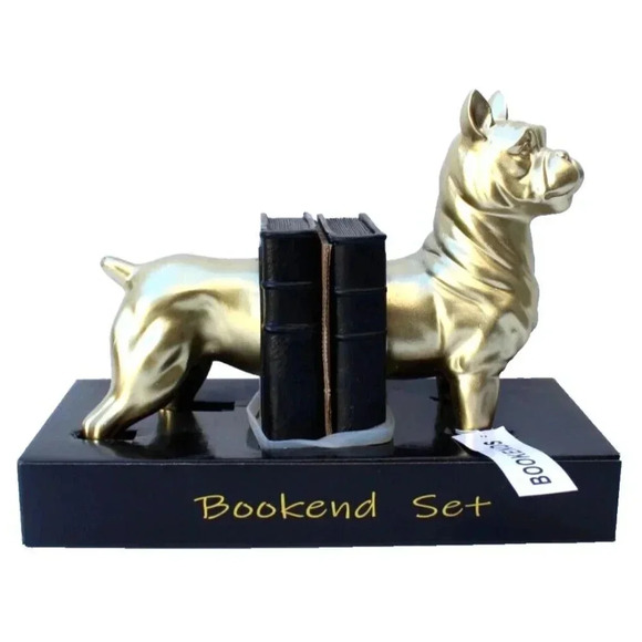 New Gold / Black Modern French Bulldog Dog Animal Resin Bookends Book Ends - Picture 1 of 3